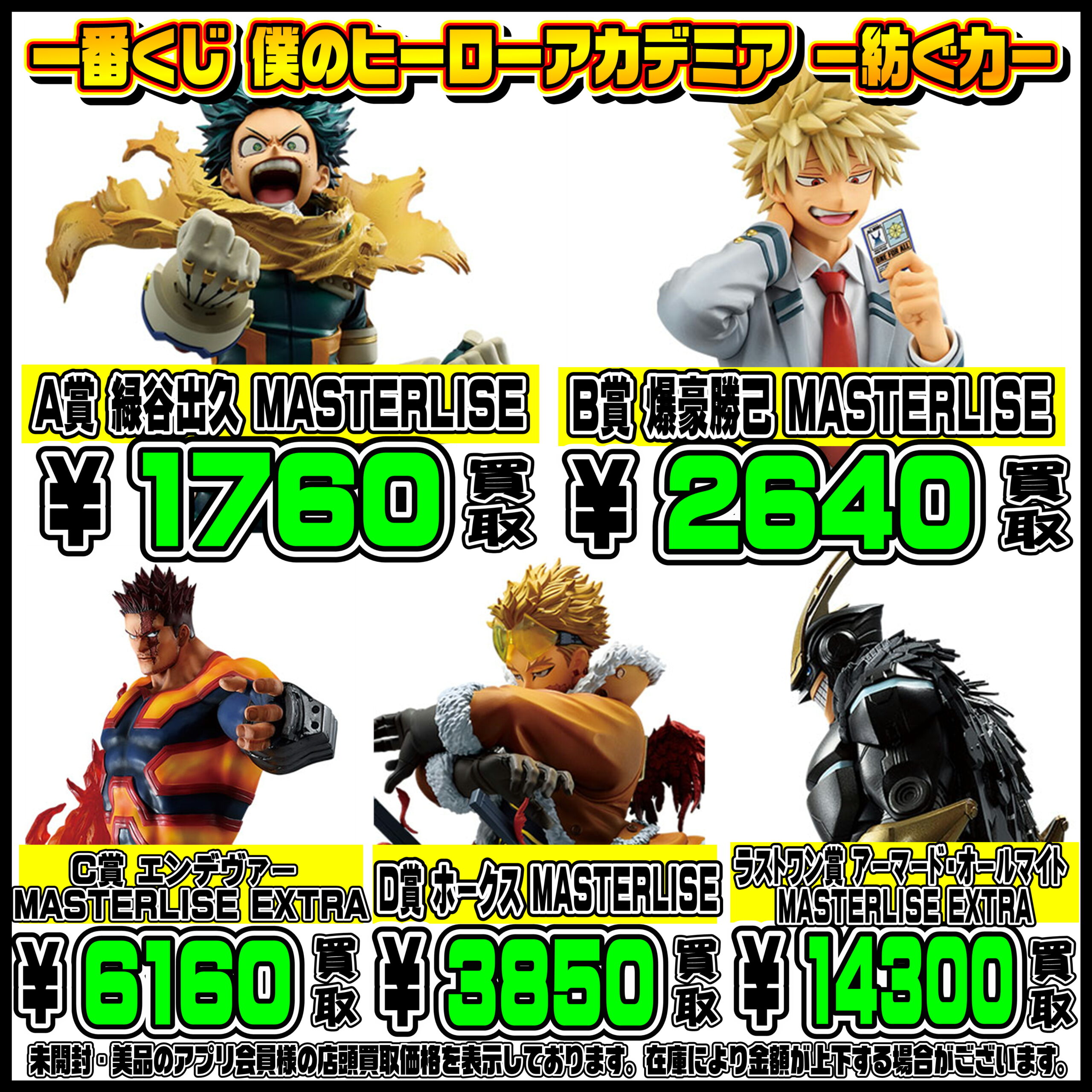 新作一番くじ買取リスト更新しました！ 4/26～ ヒロアカ・ナルト