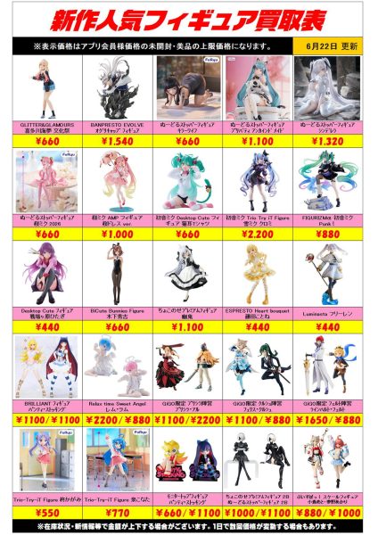 新作プライズフィギュア買取リスト更新しました！ 6/22～ - ホビー玩具