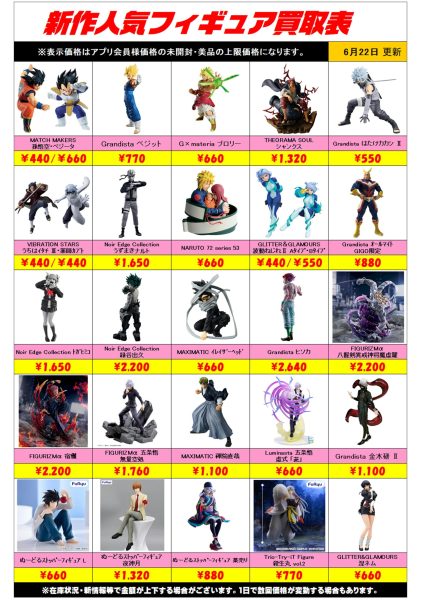 新作プライズフィギュア買取リスト更新しました！ 6/22～ - ホビー玩具