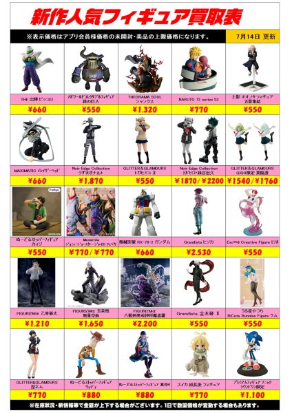 新作プライズフィギュア買取リスト更新しました！ 7/14～ - ホビー玩具